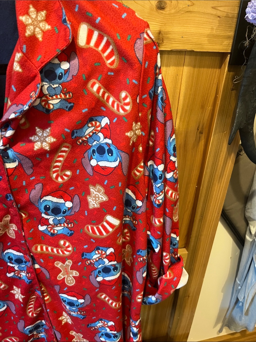 Disney Red Holiday Stitch Button-Up Pajama Shirt - Picture 4 of 7